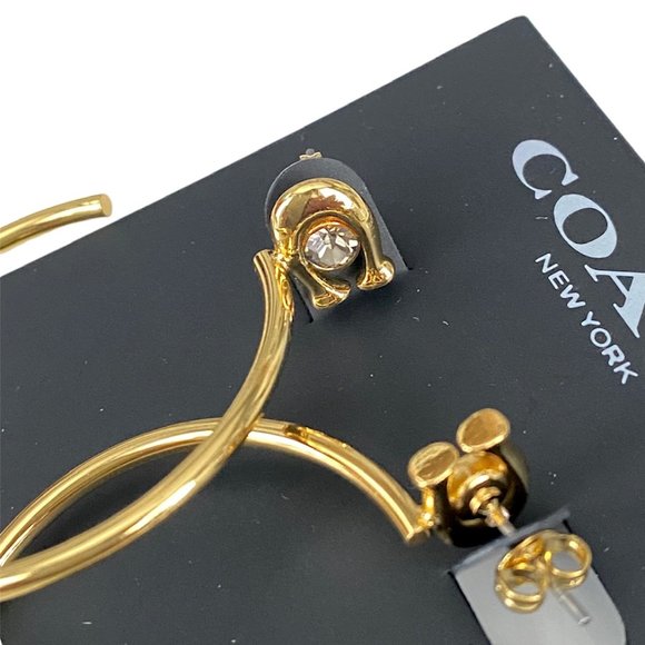 AUTH NEW Coach Gold Signature 1.5" Hoop Earrings with Crystal on Card w/Dust Bag - Picture 5 of 8